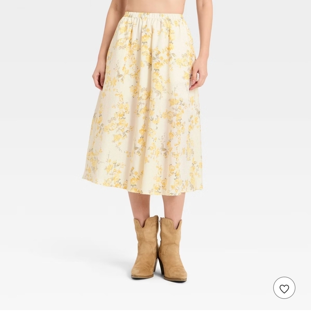a new day Yellow Floral Midi Skirt